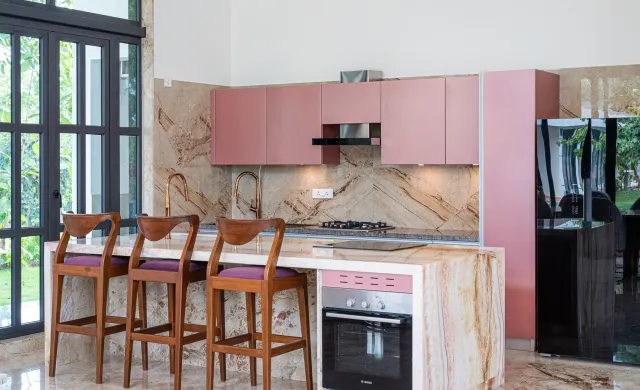 Pink and Cream Modular Kitchen
