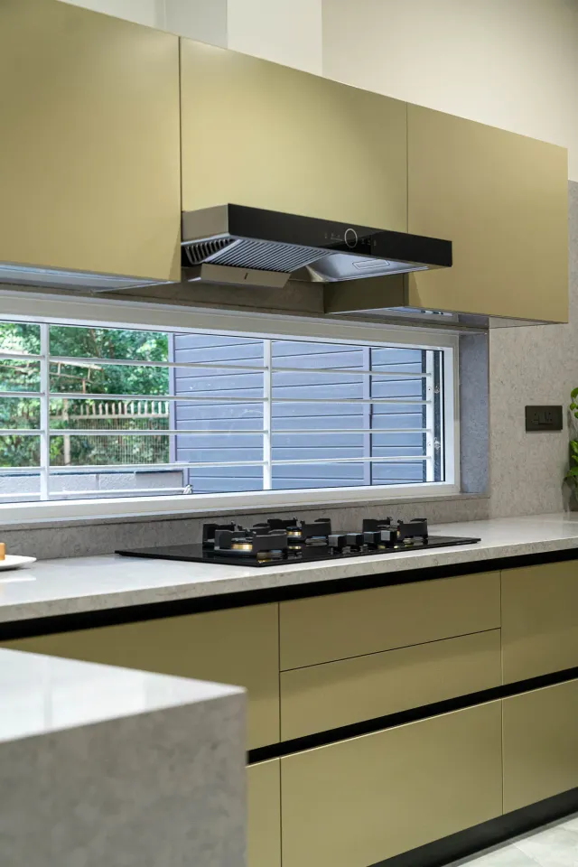 Gold C-Shaped Modular Kitchen