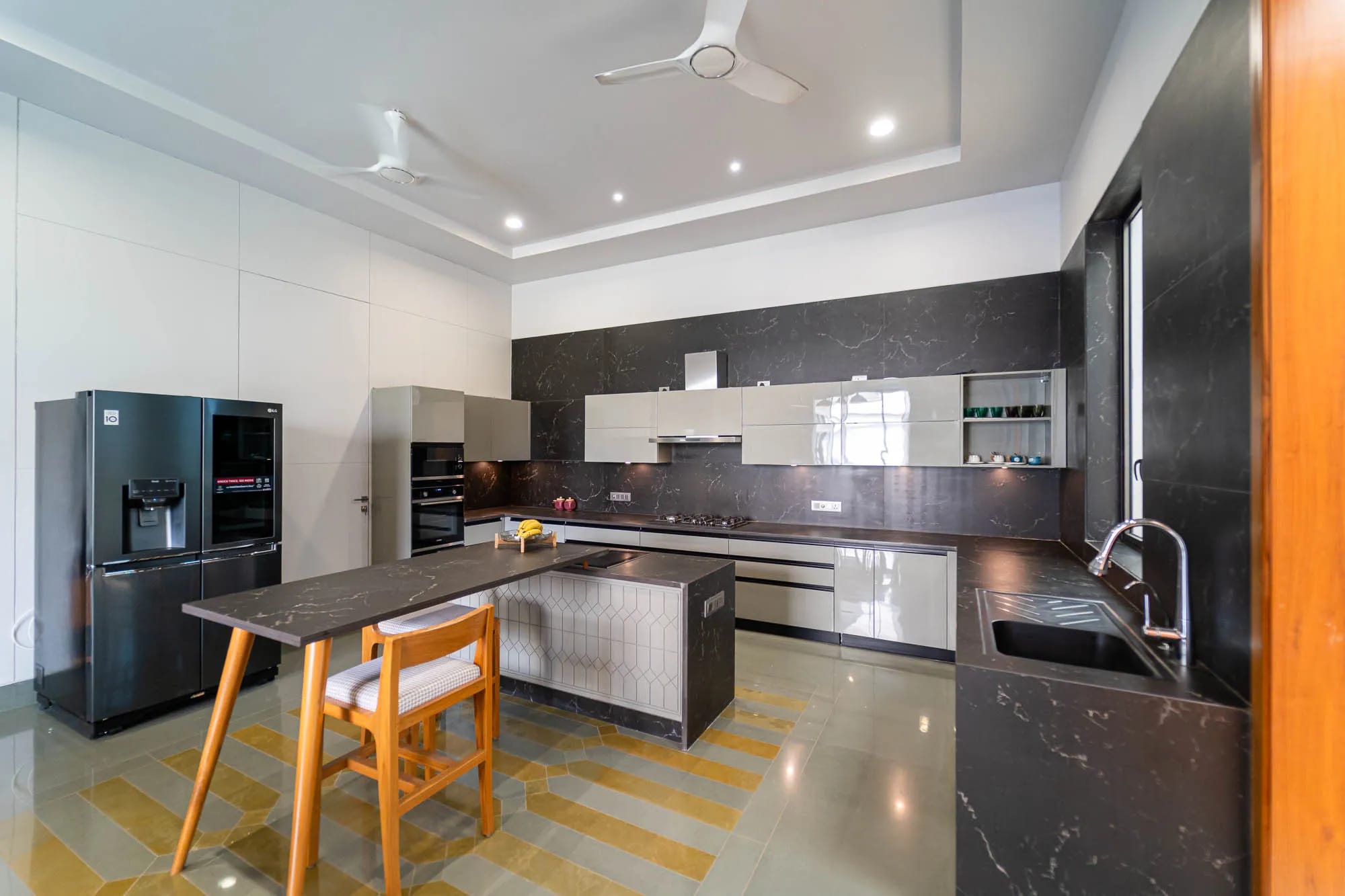Cream and Brown Modular Kitchen