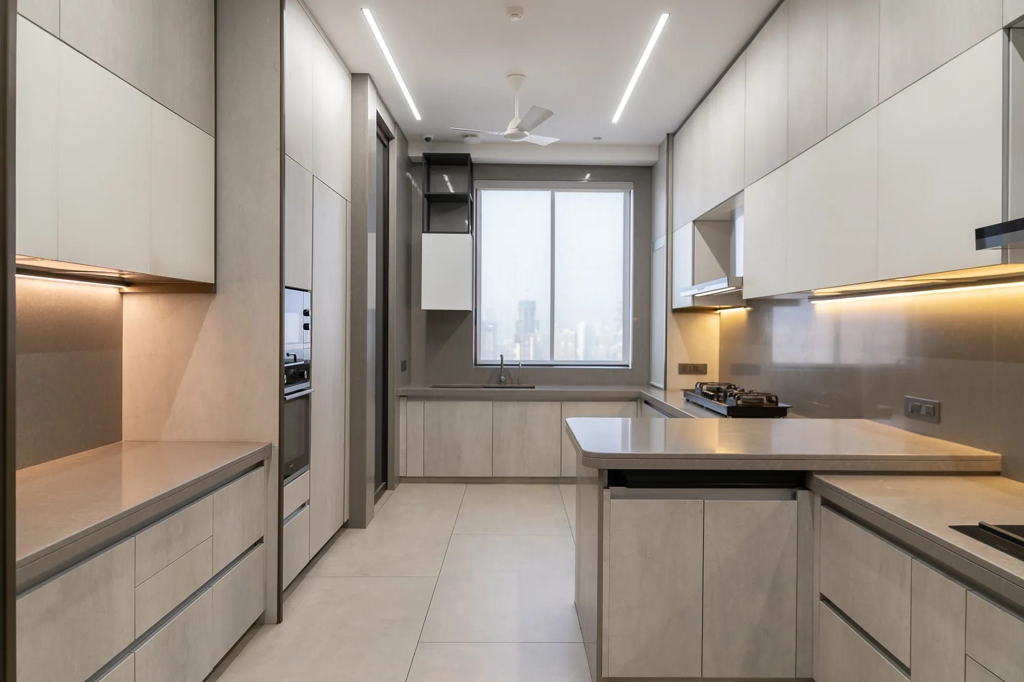 Beige C-Shaped Modular Kitchen