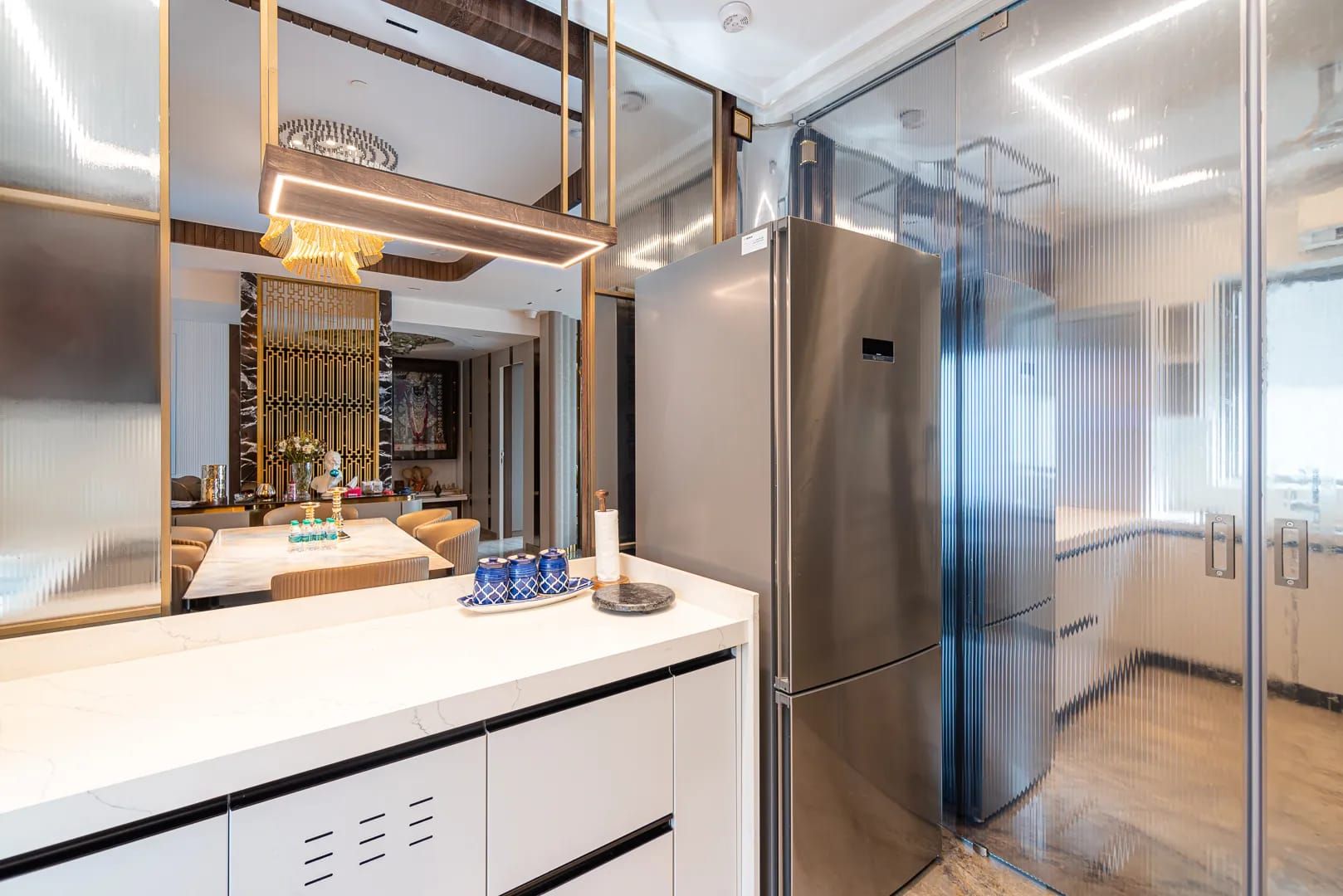 Beige C-Shaped Modular Kitchen