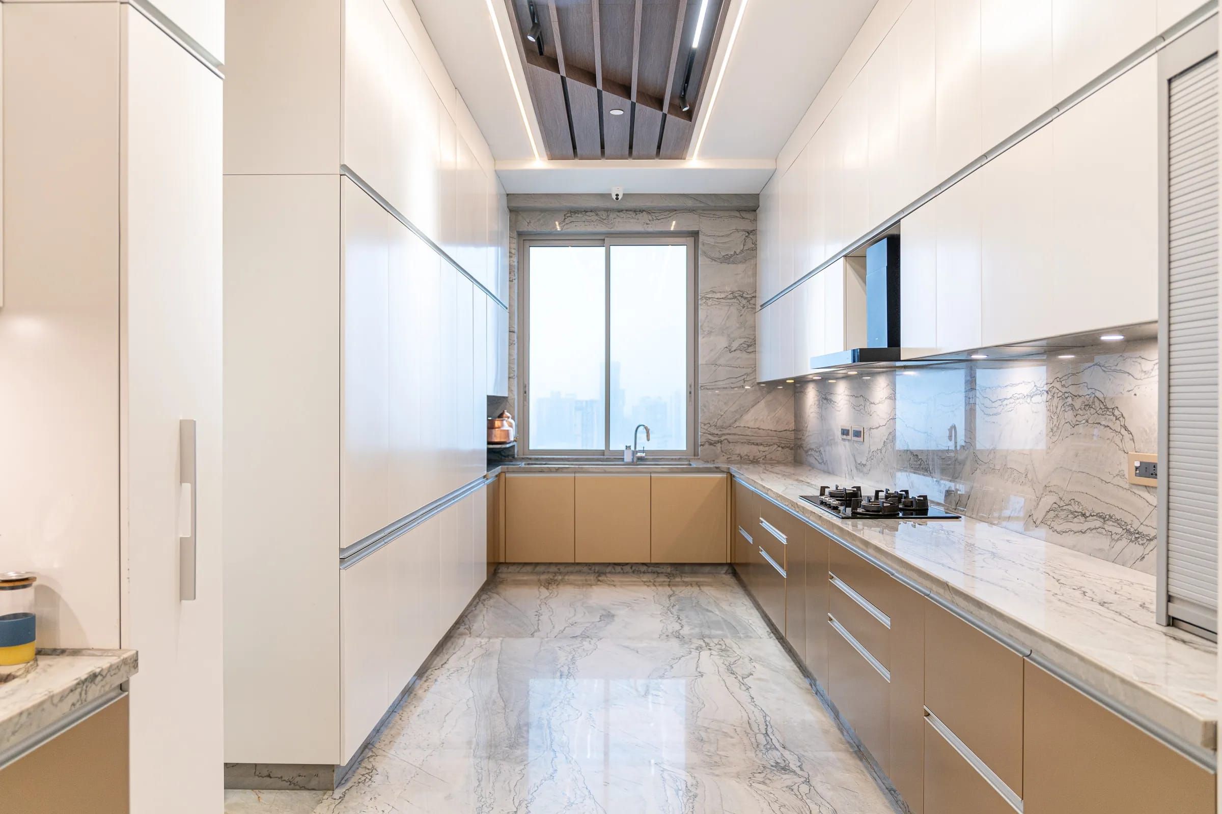 White and Gold Parallel Kitchen