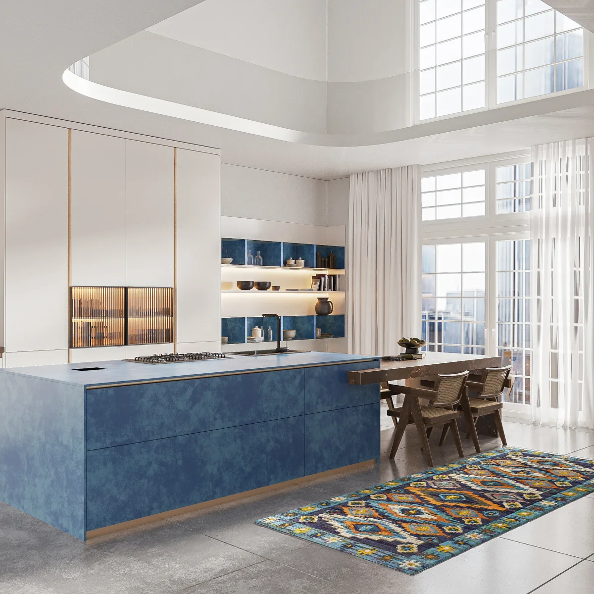 Pure White and Sapphire Blue Kitchen