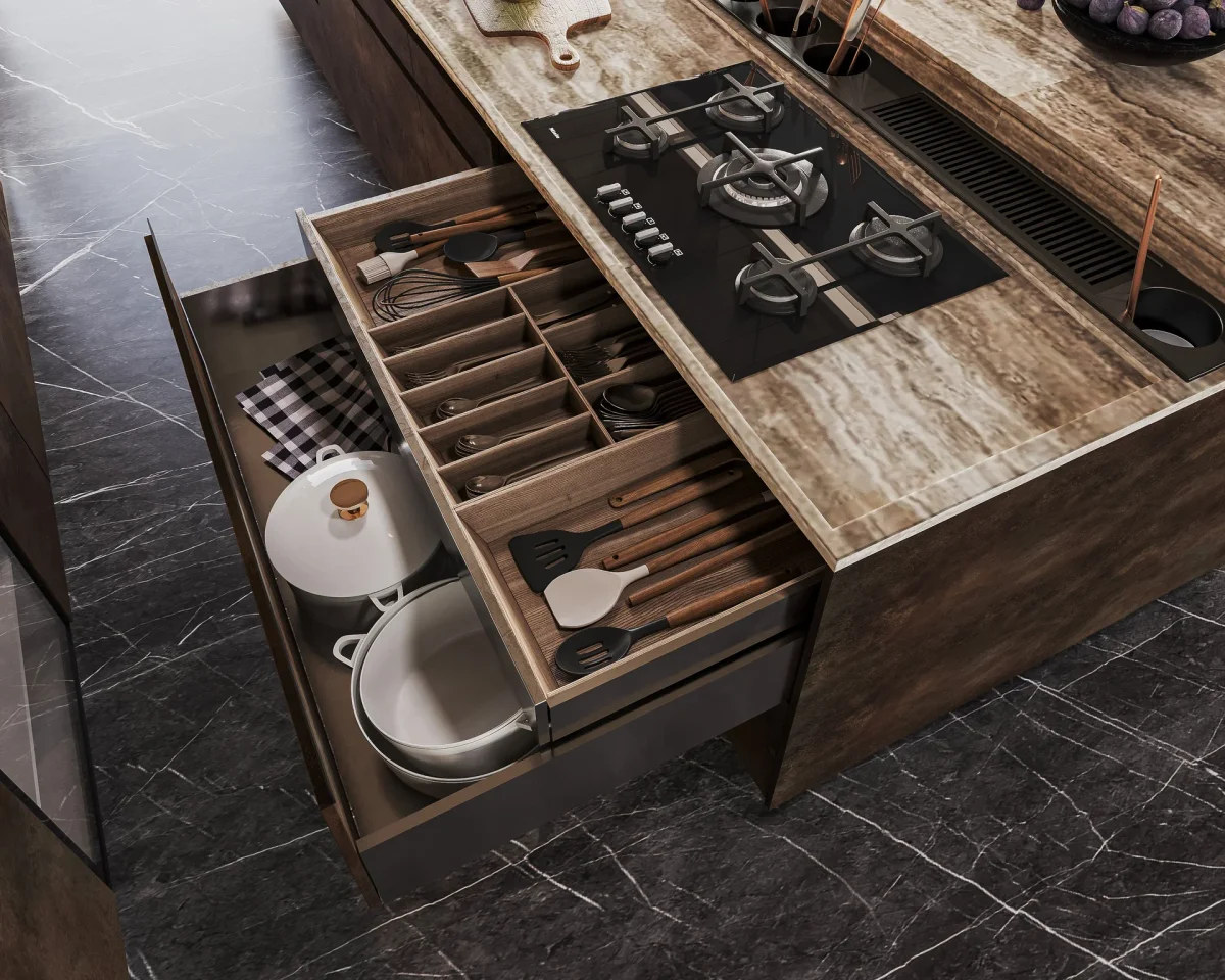 Hidden Storage in Open Kitchen
