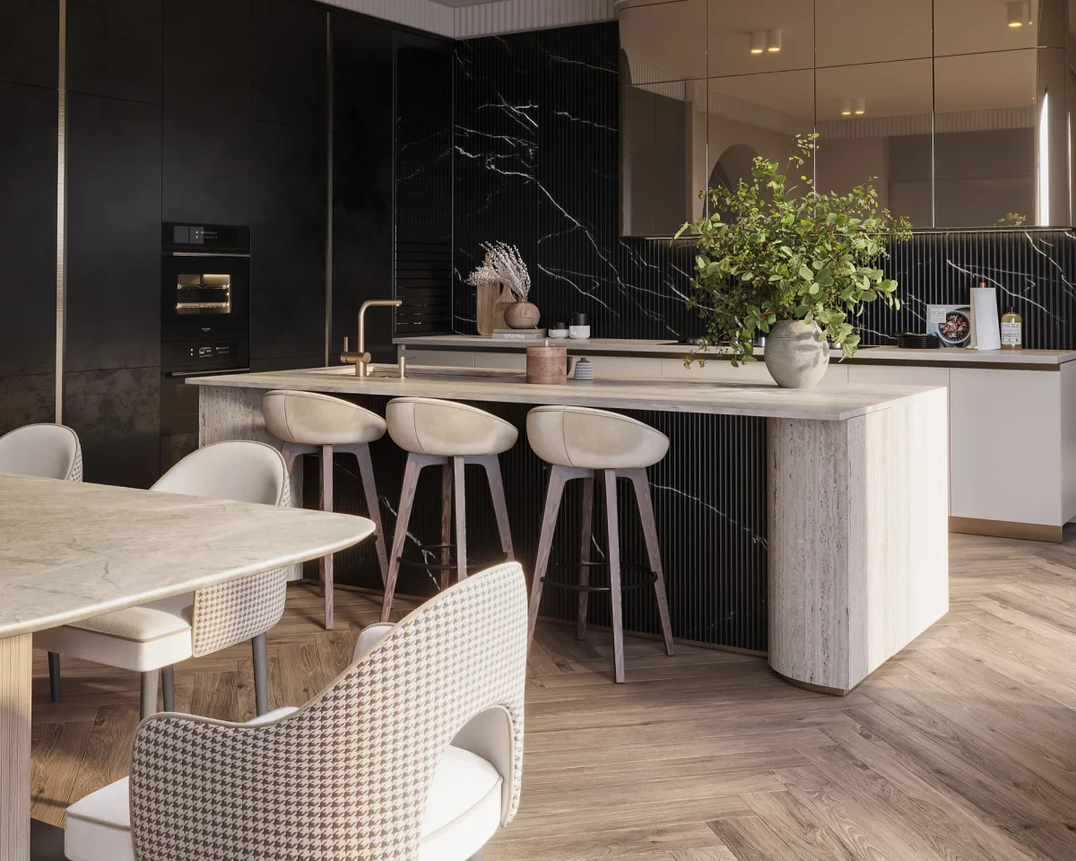 Open Kitchen Island with Seating