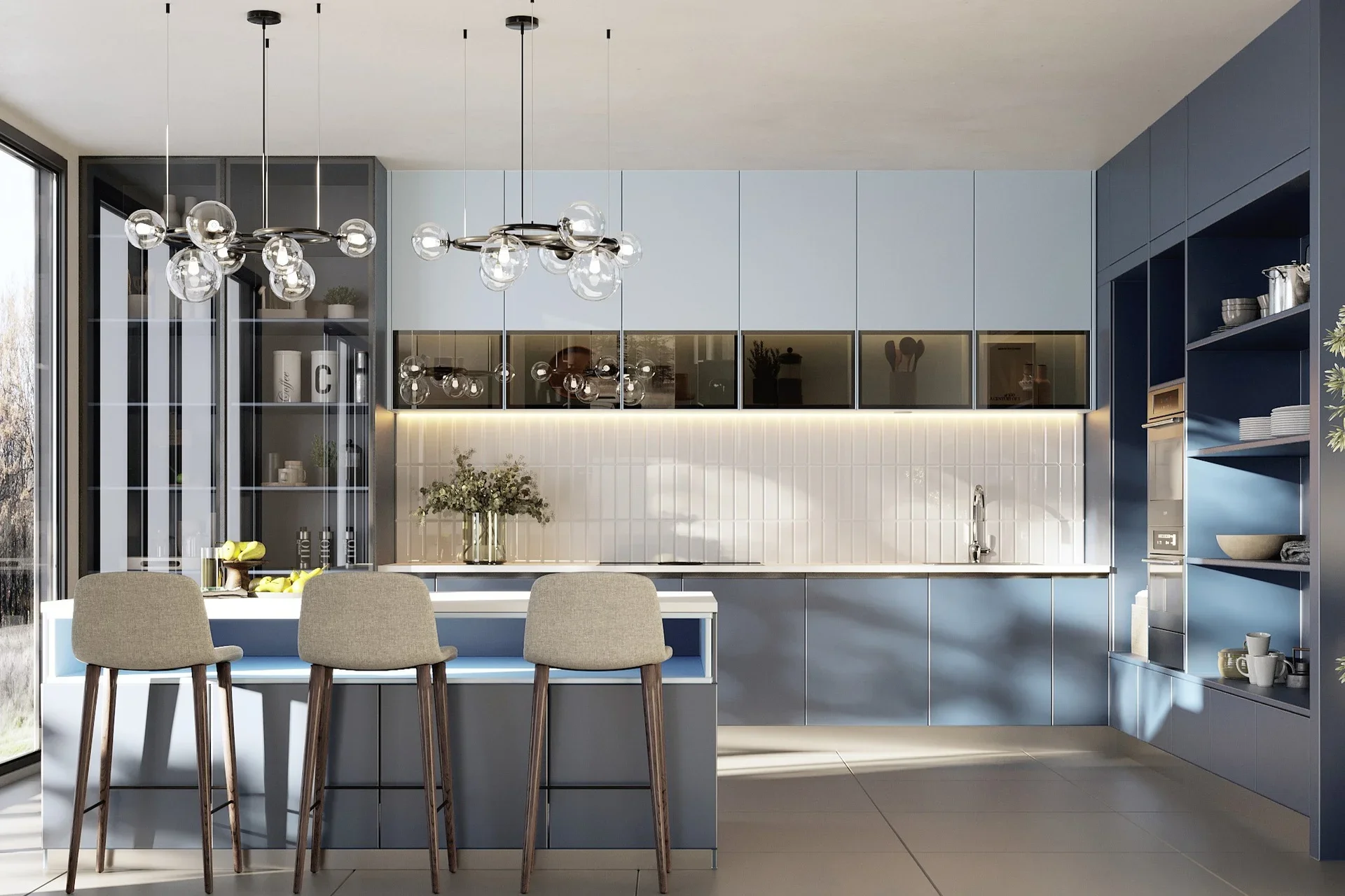 Baby blue modular kitchen