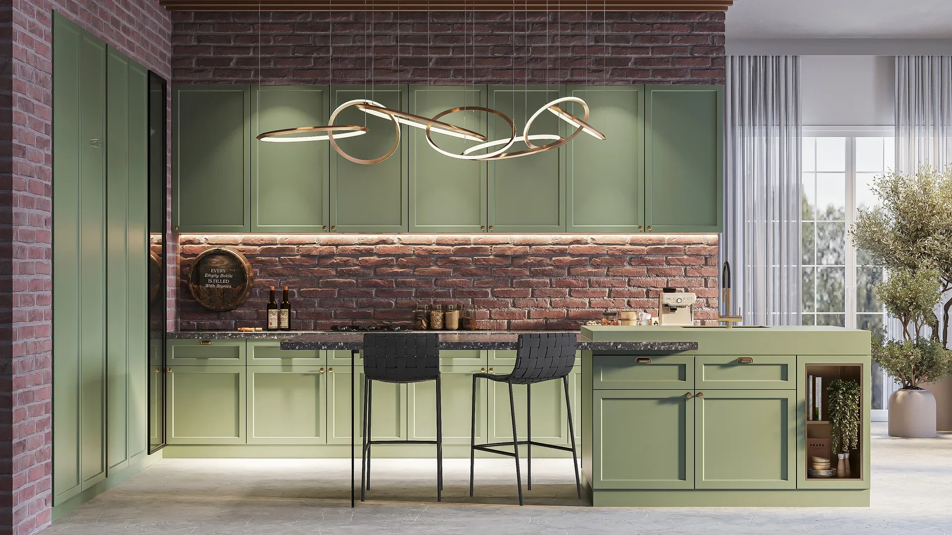 Sage green modular kitchen